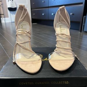 Lulus Nude wrap sandals.
